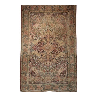 19th Century Persian Kerman Lavar Rug, Hand-Knotted Wool, Floral Pattern, Ivory & Red, 4x6 For Sale