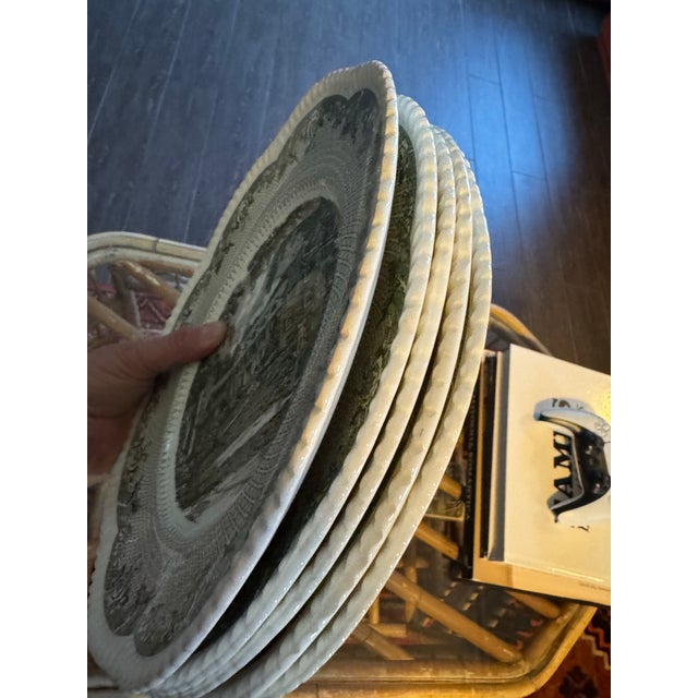 Green Vintage English Wedgwood Transferware Dinner Plates - Set of 5 For Sale - Image 8 of 10
