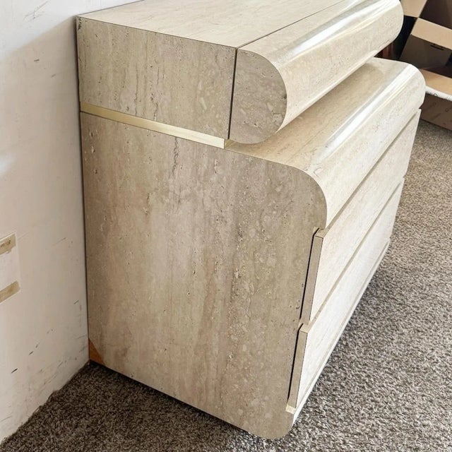 Postmodern Postmodern Bullnose Faux Travertine Laminate Chest of Drawers For Sale - Image 3 of 8