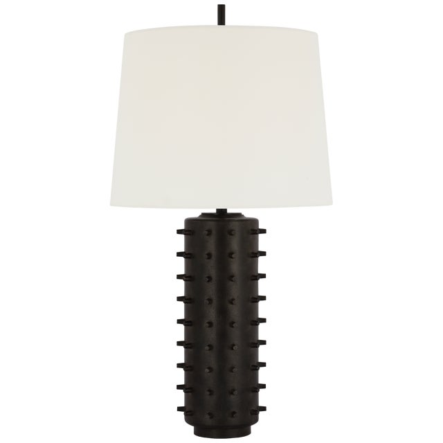 Modern Thomas O'Brien by Visual Comfort Signature Biarritz Medium Table Lamp in Garden Bronze with Linen Shade For Sale - Image 3 of 3
