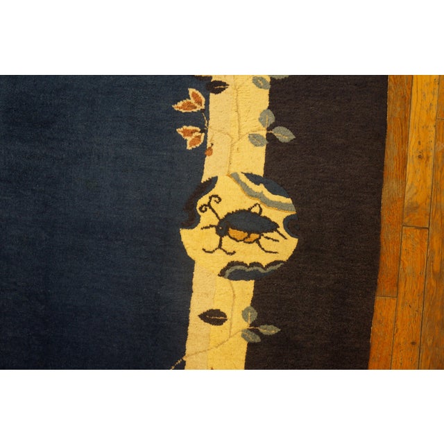 A Royal Blue Background Color With Lovely Floral Border Antique Chinese Peking Rug For Sale In New York - Image 6 of 9