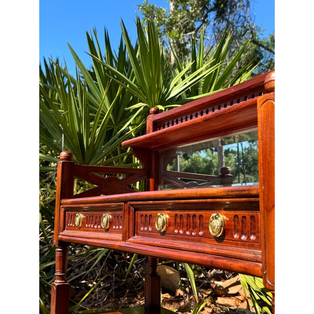 Traditional Vintage Mahogany Cheveret Bar Cart With Mirror & Glass Display | Traditional Hall Console For Sale - Image 3 of 7
