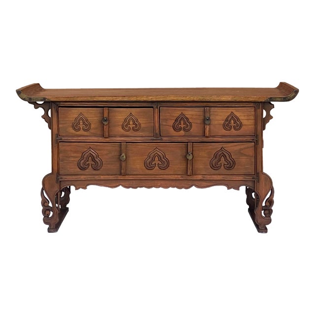 Oriental Asian Point Edge Chest of 3 Drawers Low Table Cabinet For Sale