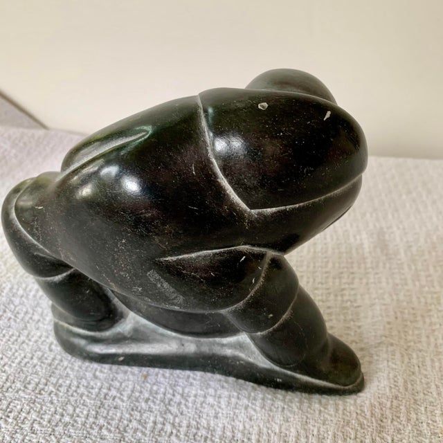 Inuit Soapstone Carving by Lucassie Amm – Signed - Kneeling Inuk Figure For Sale - Image 16 of 18
