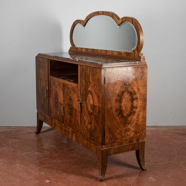 Art Deco Sideboard with Mirror and Black Veined Marble Top For Sale - Image 3 of 18