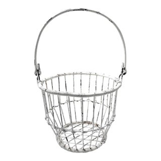 Vintage White Wire Egg Gathering Basket With Handle For Sale
