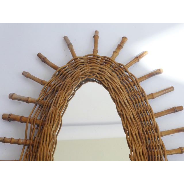 Vintage Sunburst Bamboo Wall Mirror, 1960s For Sale - Image 9 of 10