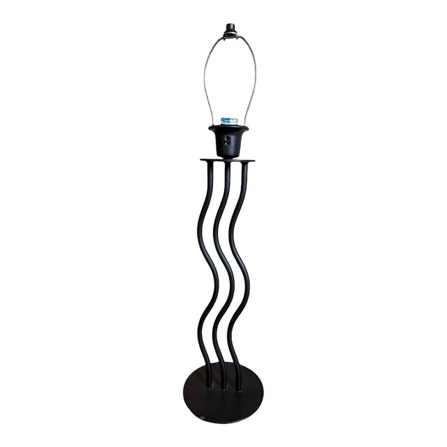 Vintage Cresswell Black Metal Wavy Column Table Lamp, Postmodern Sculptural Design, 2001 For Sale