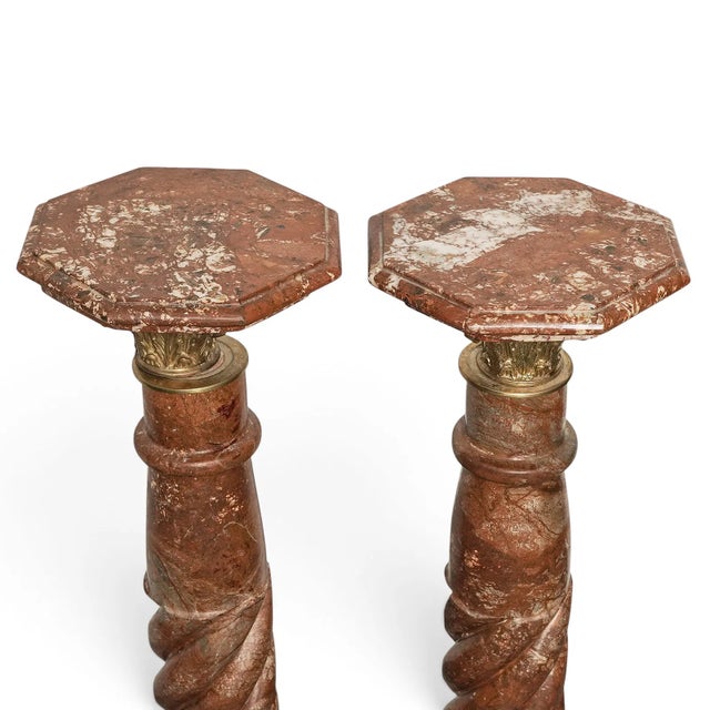 Pair of Antique Rouge Marble Twisted Pedestals For Sale In West Palm - Image 6 of 6