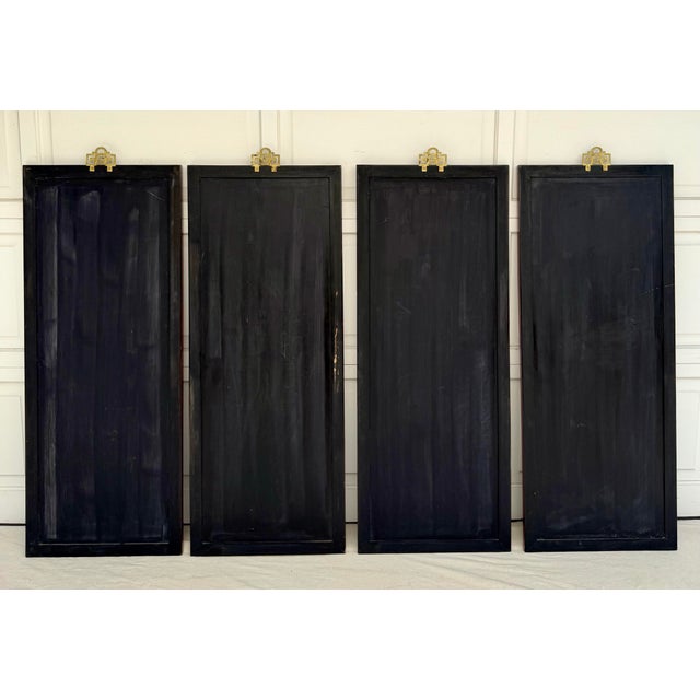 Set of 4 Asian Chinoiserie Hand Carved Soapstone and Lacquer Wall Art Panels For Sale - Image 12 of 12