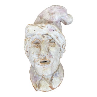 Whimsical Studio Ceramic Sculpture Bust With Glazed Cap, Mid-20th Century For Sale