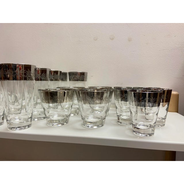 Mid-Century Modern Vintage Dorothy Thorpe Silver Rim Floral Motif Glassware Set- 31 Pieces For Sale - Image 3 of 8