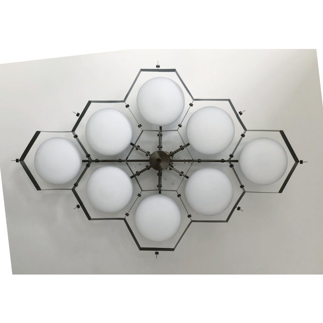 21st Century Beehive Satin Black Nickel Matte White Murano Flush Mount by Fabio LTD For Sale - Image 6 of 9