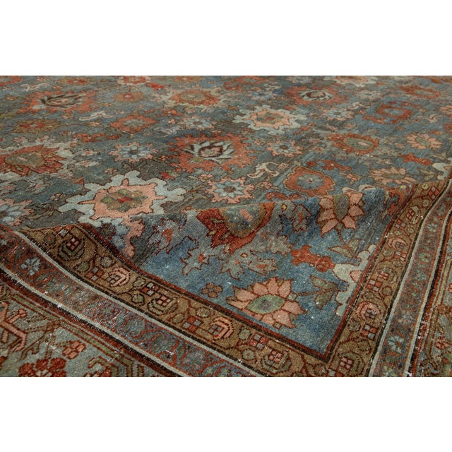 Blue Blue Antique Persian Malayer Wool Rug Allover From the 1900s For Sale - Image 8 of 9