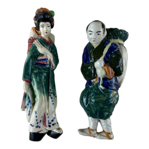 Vintage Japanese Ceramic Figures Wall Pockets- A Pair