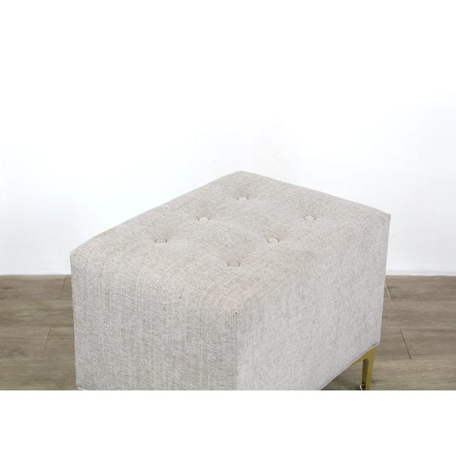 Metal Vintage Cream Chenille Ottoman- a Pair For Sale - Image 7 of 12