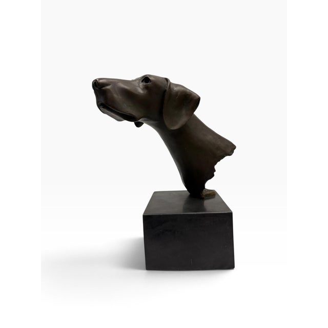 Late 20th Century Signed Milo (Miguel Lopez) Art Deco Bronze Weimaraner / Pointer Dog Bust Statue For Sale - Image 4 of 11