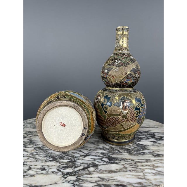19th Century Meiji Satsuma Japanese Vases, Set of 2 For Sale - Image 6 of 12