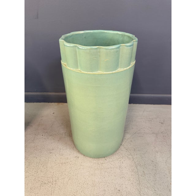 1920s Pair of Galloway Terra Cotta Co. Art Deco Aqua Glazed Floor Vases, Philadelphia For Sale - Image 12 of 13