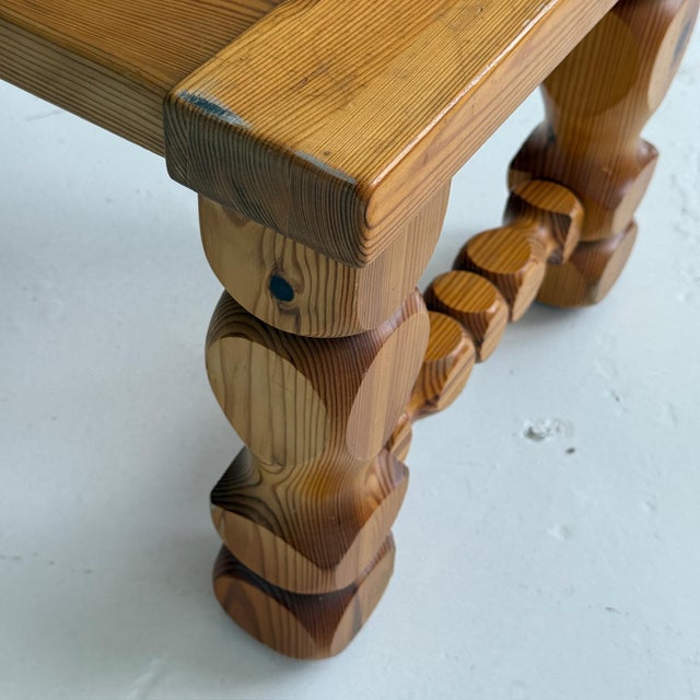 Brown 1970s Brutalist Carved Pine Table/Bench by Glas Master Markaryd For Sale - Image 8 of 8