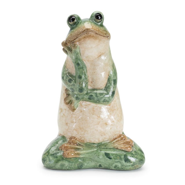 Rustic Ceramic Garden Frog Statue (Set of 2) For Sale - Image 3 of 5