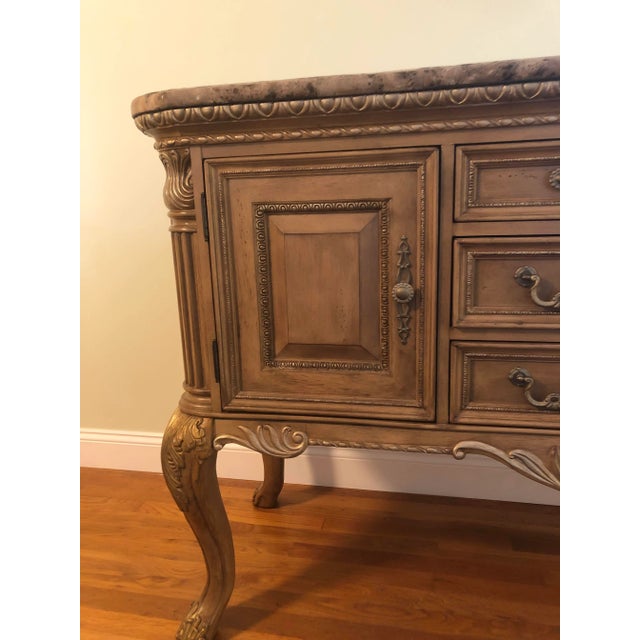 2000 - 2009 American Drew Mirage Leg Sideboard With Antique Emperador Marble Top For Sale - Image 5 of 13