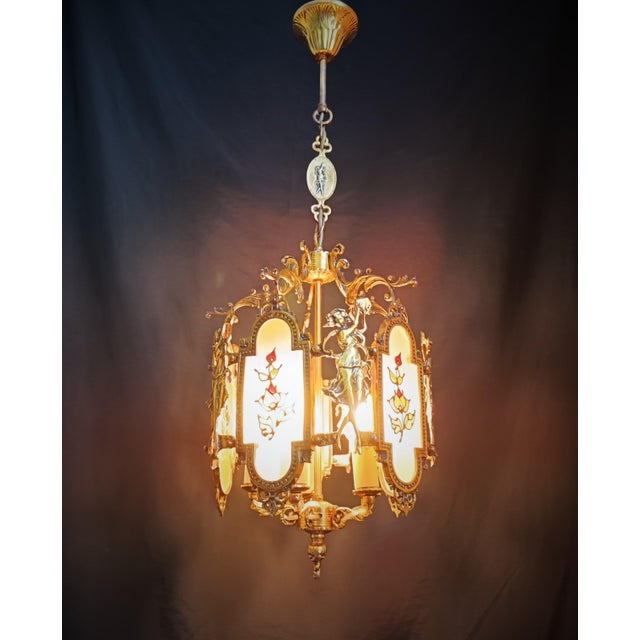 Vintage 1960s French Solid Brass Glass Venus Chandelier For Sale - Image 11 of 13