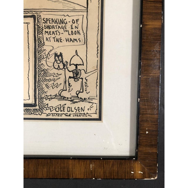 Mid-Century Modern Vintage Framed Pen Drawn Cartoon by "Ole Olsen" From Comedians "Olsen & Johnson" For Sale - Image 3 of 4