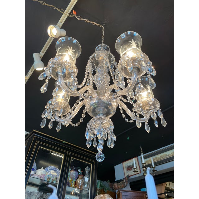 1930s Hollywood Colonial Style Clear Crystal Five Light Chandelier For Sale - Image 12 of 13