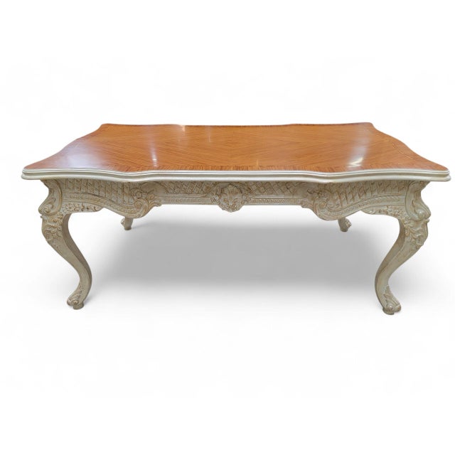 Mid 20th Century Vintage French Provincial Style Carved Antique White Writing Desk For Sale - Image 5 of 12