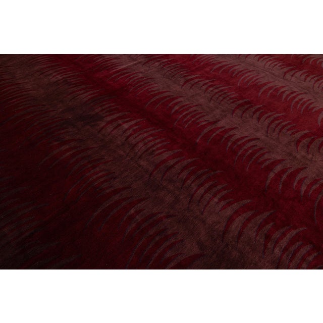 Modern Hand-Knotted Tibetan Wool & Silk Area Rug in Deep Wine Crimson 15x18 For Sale - Image 10 of 12