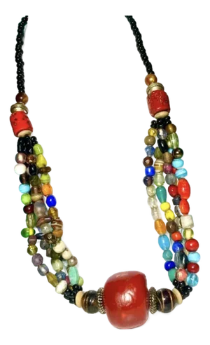 North African Trade Beads and Large Phenolic Cherry Red Copal Resin