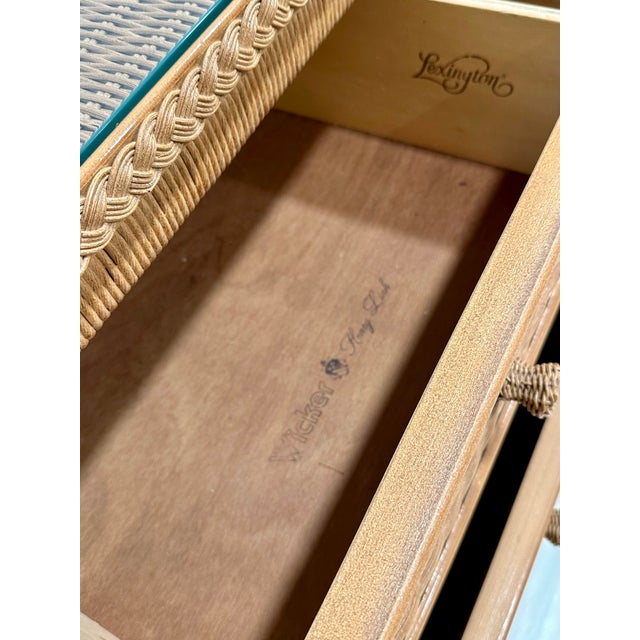 1980s Pair of Henry Link for Lexington Rattan Nightstands With Woven Wicker Panels – British Colonial Style For Sale - Image 10 of 10