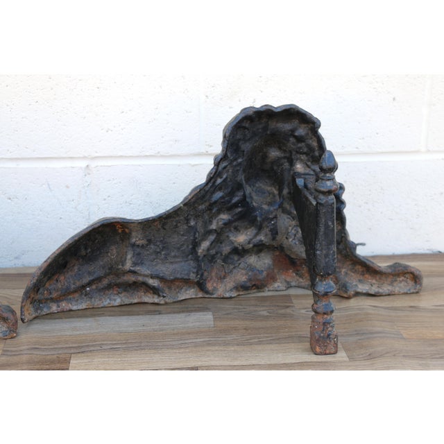 19th Century Antique English Cast Iron Lion Fireplace Andirons | Pair | Victorian Hearth Decor For Sale - Image 10 of 18