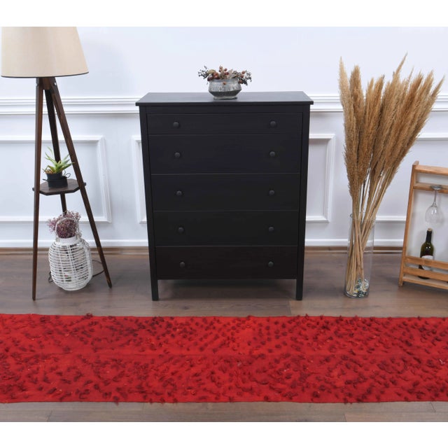 Traditional Vintage Turkish Hand-Knotted Wool Cotton Red Kilim Runner Rug For Sale - Image 3 of 9