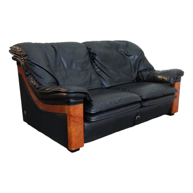 Vintage Two-Seater Sofa in Black Leather by Paolo Gucci for Formitalia, Italy, 1991 For Sale