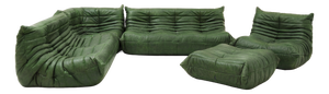 Togo Sofa Set in Green Leather by Michel Ducaroy for Ligne Roset, Set of 5