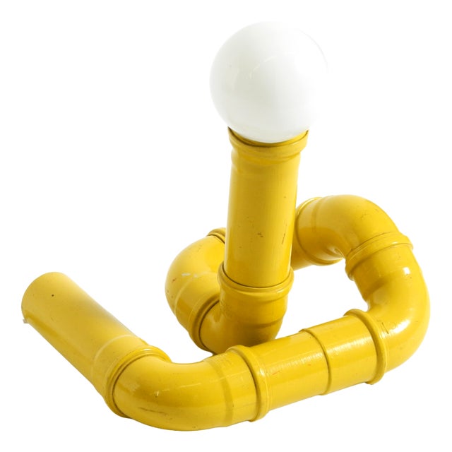 Pop Art Yellow Table Lamp with Plastic Tubing by Wavin, 1970s For Sale