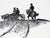 Mid 20th century pen and ink on artist board of a cowboy on horseback and wagon by Eugene Shortridge (1926-2014) well know...