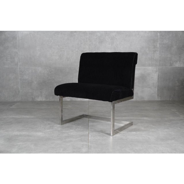 Metal Postmodern Chrome and Black Corduroy Cantilever Lounge Chairs, 1970s, Set of 2 For Sale - Image 7 of 12