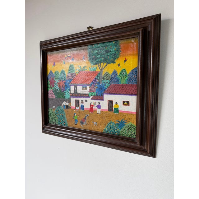 2003 Jadiro Colorful Latin American Folk Art Oil on Canvas Painting – Framed For Sale - Image 4 of 12