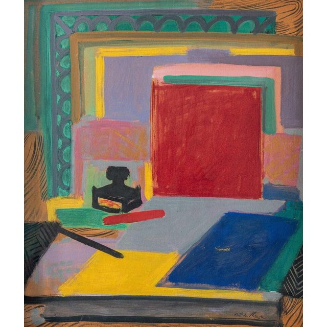 A mid-century oil painting on board, c. 1950–1960, by French painter Antoine de Roux (1901-1986), depicting an interior...