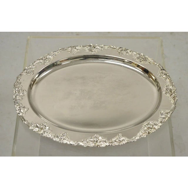 Godinger Vintage Godinger Victorian Style Silver Plated Grape Cluster Oval Platter Tray For Sale - Image 4 of 11