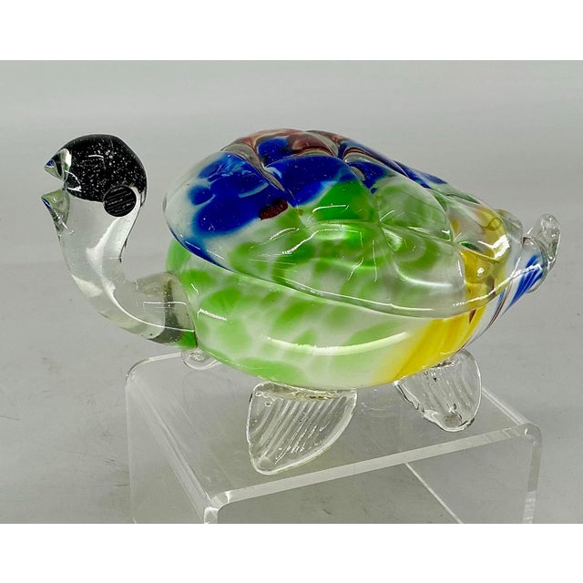 Colorful vintage hand blown figurine of an adorable turtle.