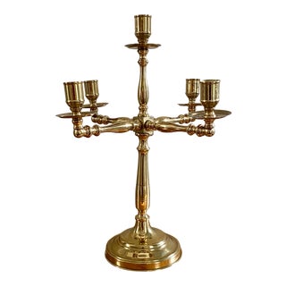 Vintage Brass Five Candle Table Candelabra For Sale