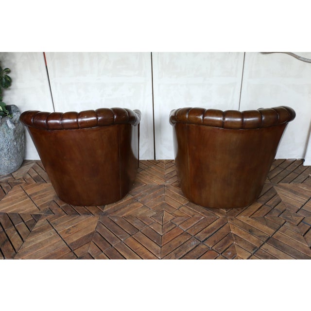 Vintage Pair of Brown Leather Channel-Tufted Club Chairs — Martin/Brattrud, 1987 For Sale In Los Angeles - Image 6 of 18