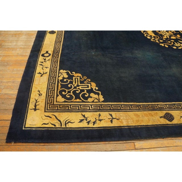 Navy Blue Traditional Navy Blue Medallion Oriental Antique Chinese Peking Room Size Rug For Sale - Image 8 of 10
