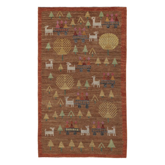 Brown Rug & Kilim’s Swedish Inspired Folk Art Rug, Brown With Figural Geometric Motifs For Sale - Image 8 of 8