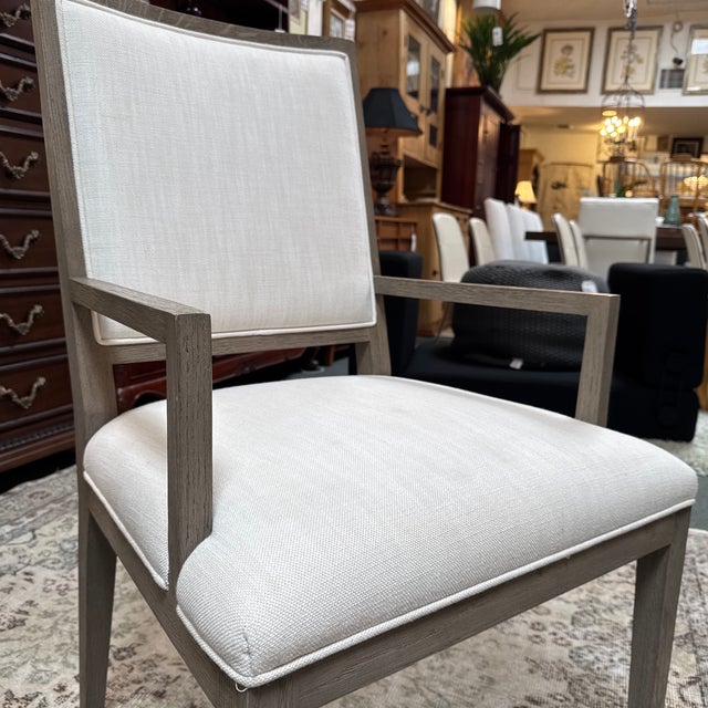 Wood Restoration Hardware French Contemporary Arm Dining Chairs, Pair For Sale - Image 7 of 12