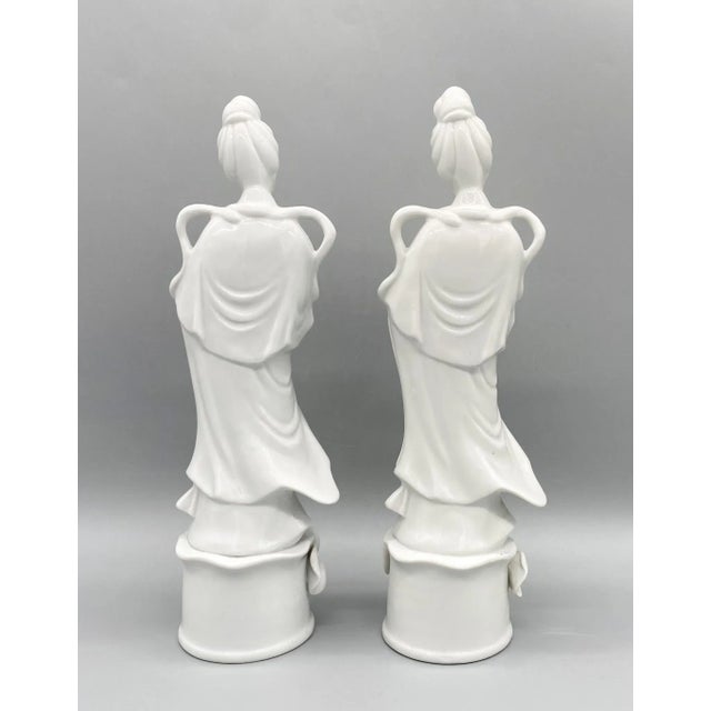 Late 20th Century 20th Century Blanc De Chine Porcelain Geisha Figurines - a Pair For Sale - Image 5 of 11